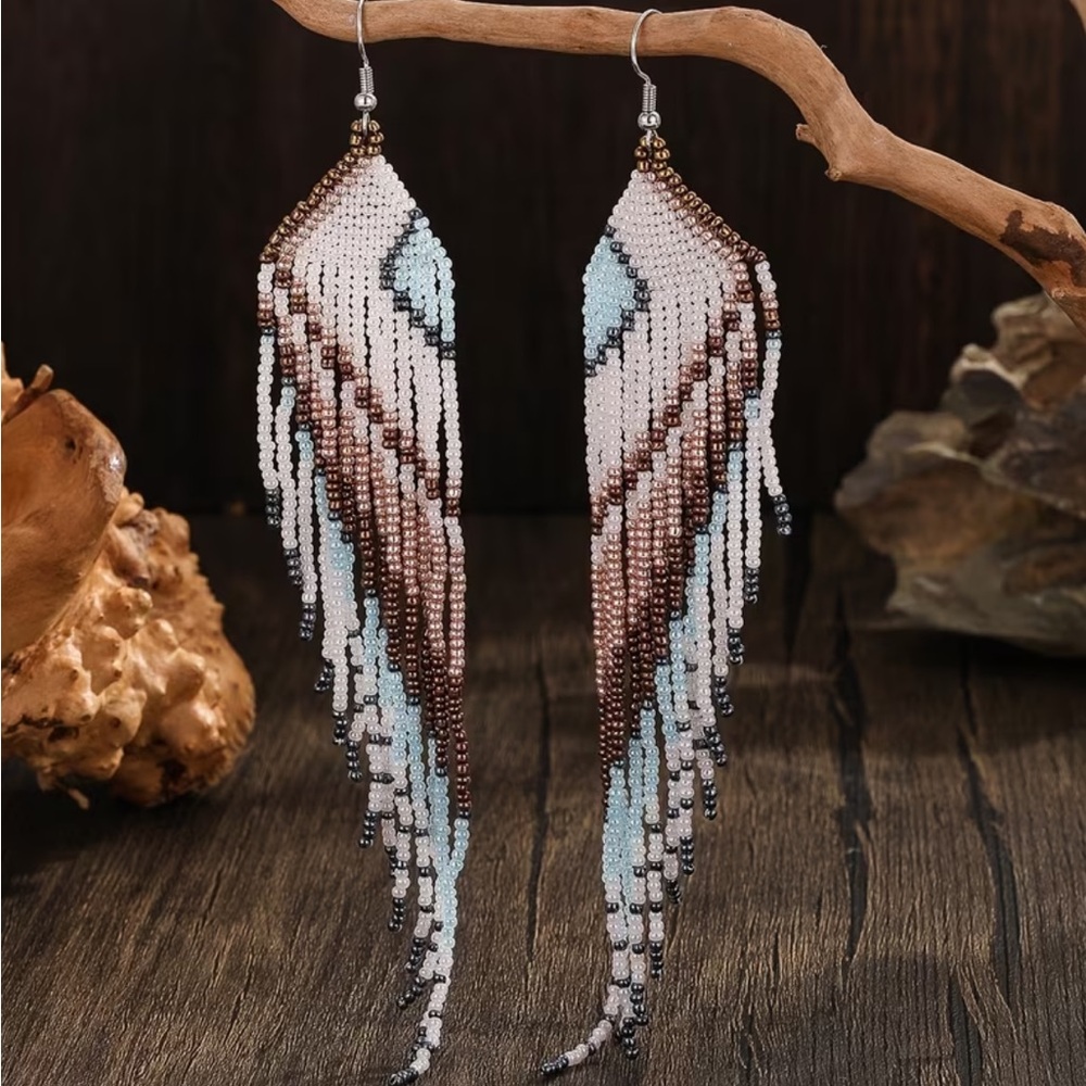 Handcrafted Blue Heart Dangle Earrings Boho-Chic Blue Heart & Wings